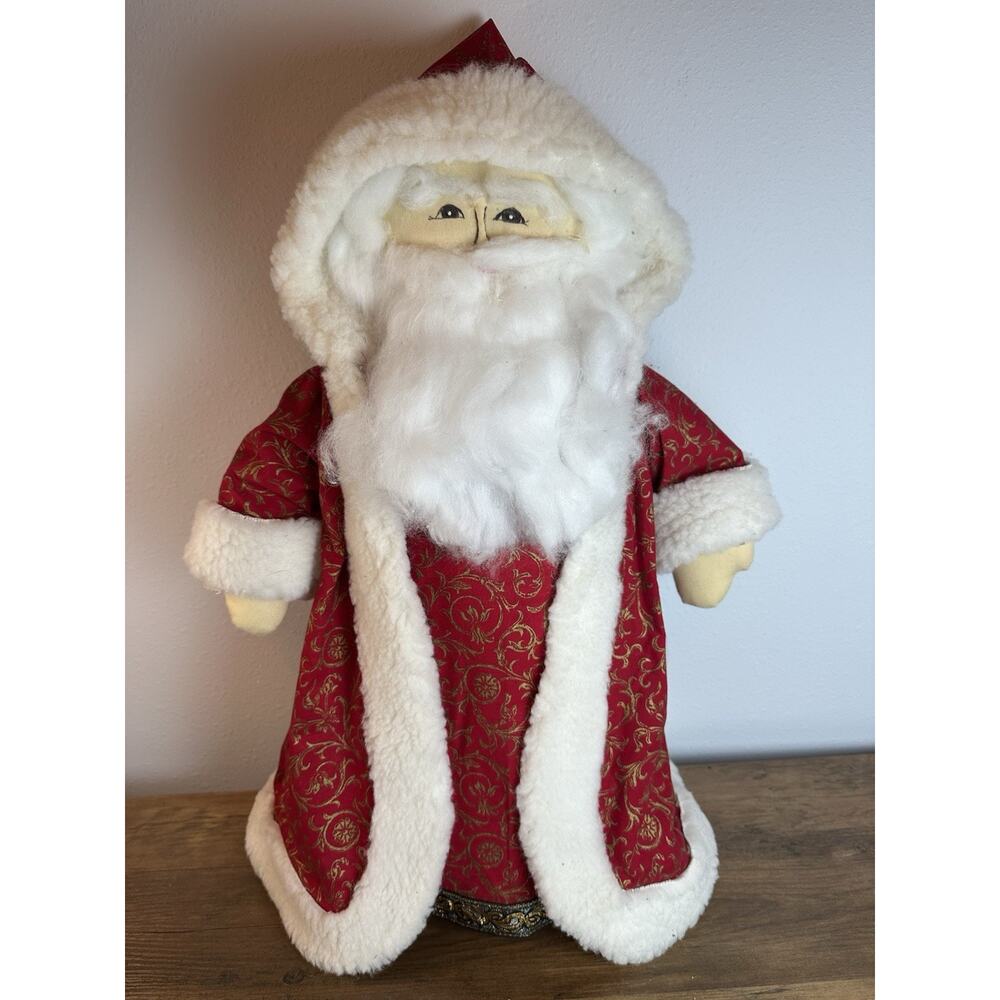 Vintage Santa Claus Doll 22” Red Gold Robe Plush Beard Christmas Decor
